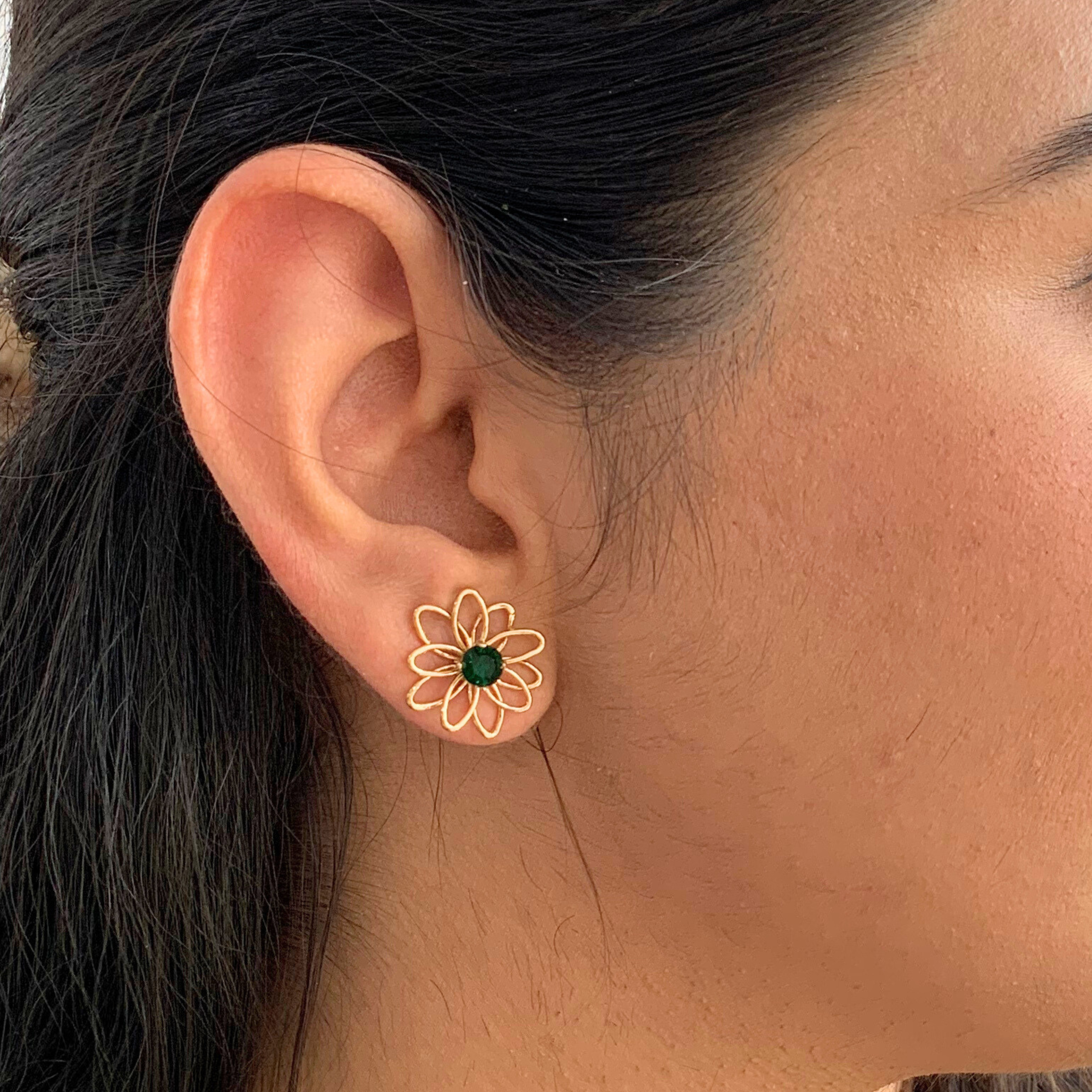 TFC Cute Floral Emerald Mini Gold Plated Stud Earrings